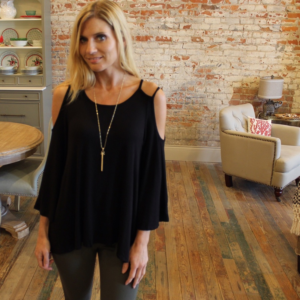 Black double strap open shoulder tunic